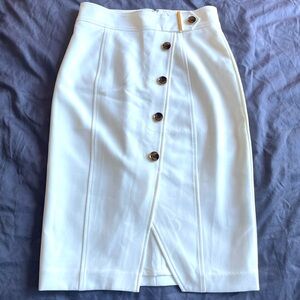 Portmans beige pencil skirt with brown and gold buttons detail